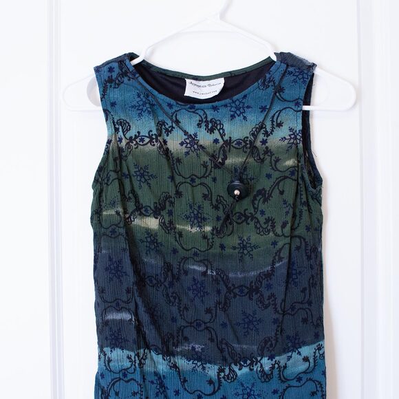 Fairycore VTG Dress Blue Green Gradient Crinkle Boho Y2K Midi S | Soft Summer - Picture 2 of 6